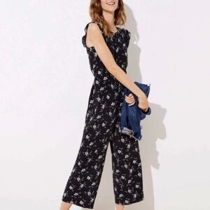 LOFT Jumpsuit Floral Ruffle Sleeve Tie Waist Button Front Sz M NWT